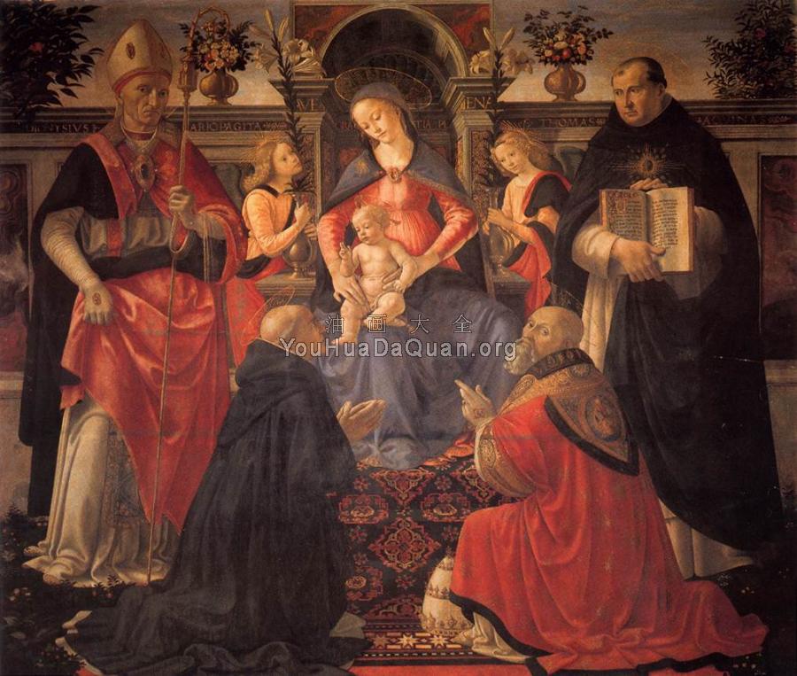 Madonna and Child Enthroned between Angels and Saints - 多梅尼科·基尔兰达约
